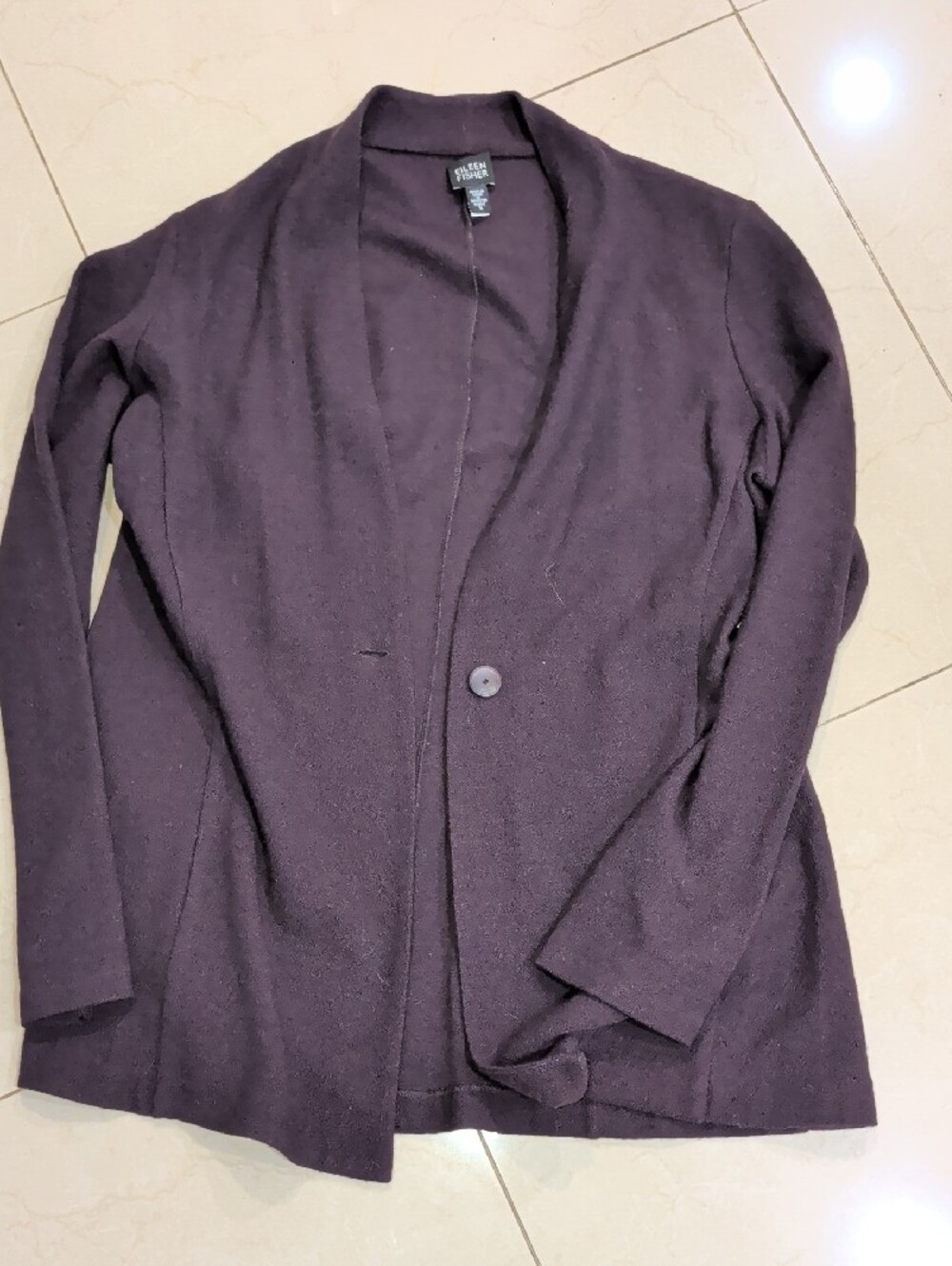 Eileen Fisher Dark Purple 💜 Single-Button Wool Sweater